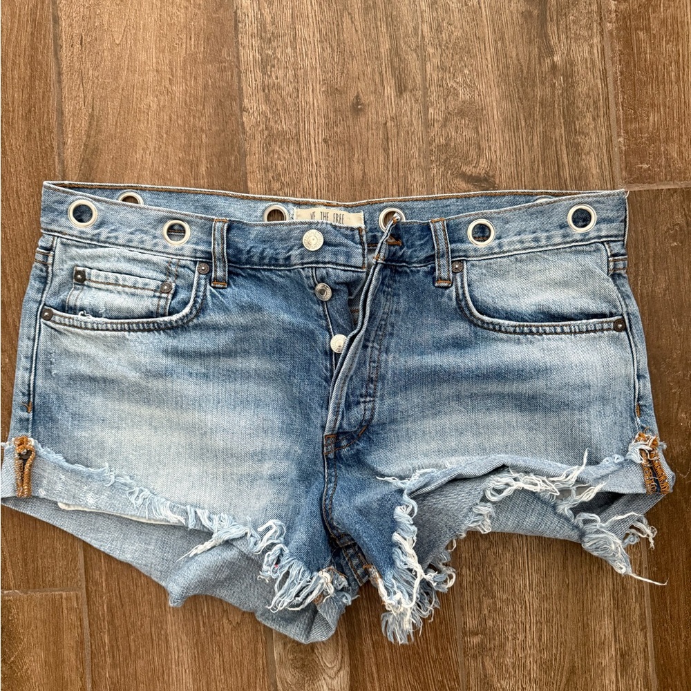 Free People Blue Jean Shorts Distressed Cut-Off